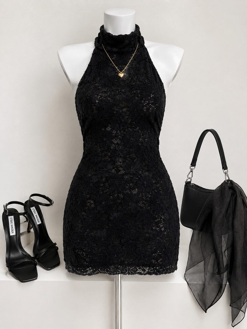 Black Lace Halter Bodycon Dress Ruched Homecoming Cocktail Dress Mini Y2K 4